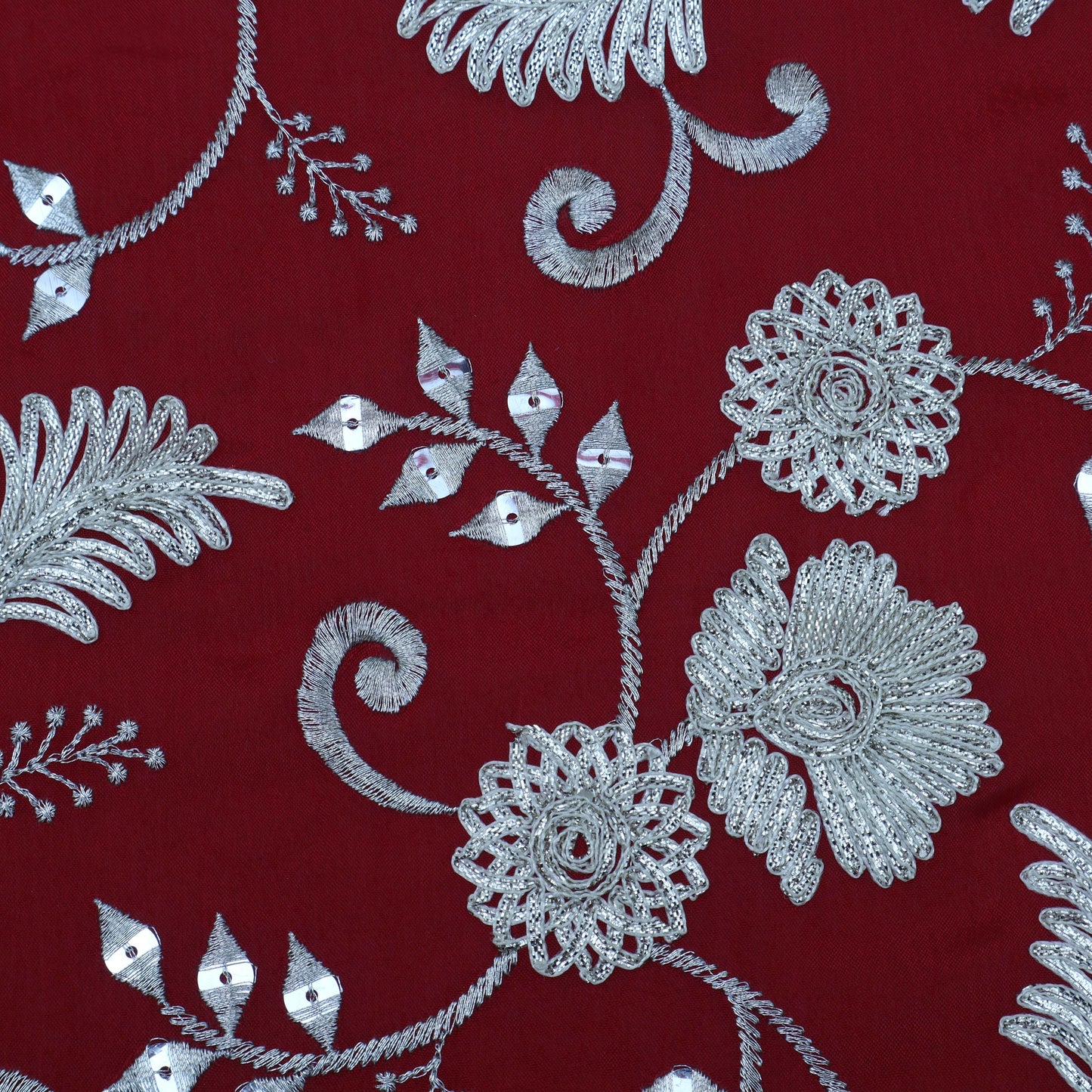 RED Color Chinon Embroidery Fabric