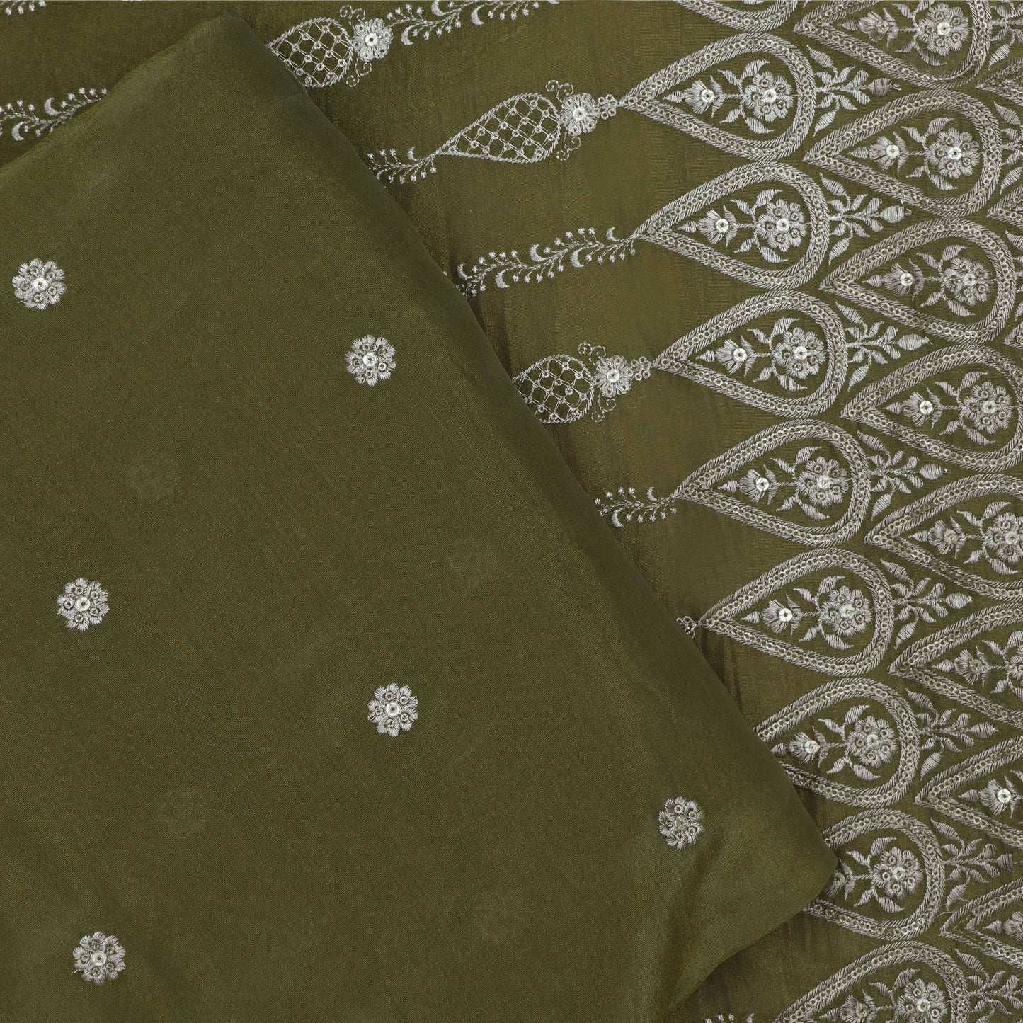 Green Color Tissue Embroidery Fabric