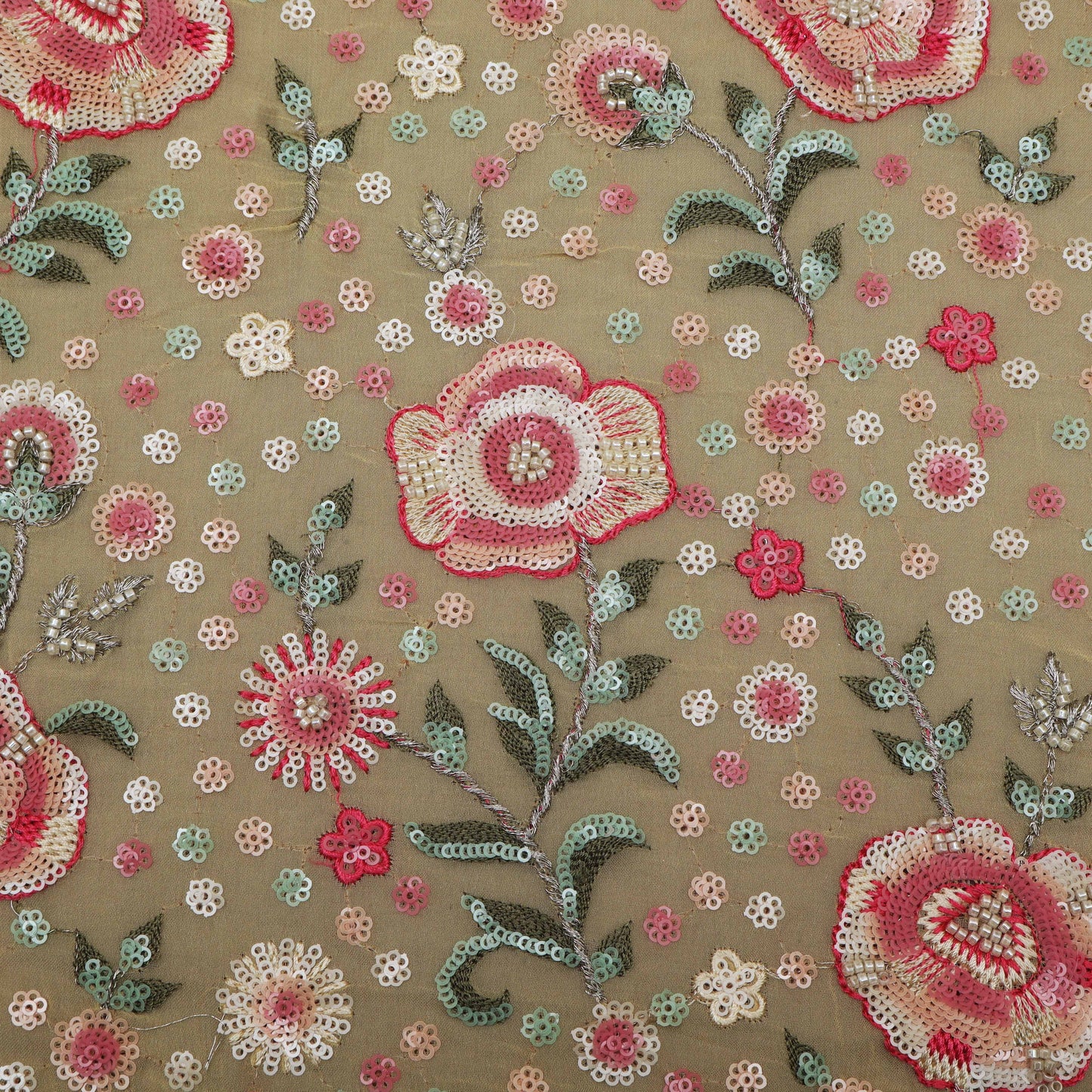 Cream Color Georgette Embroidery Fabric