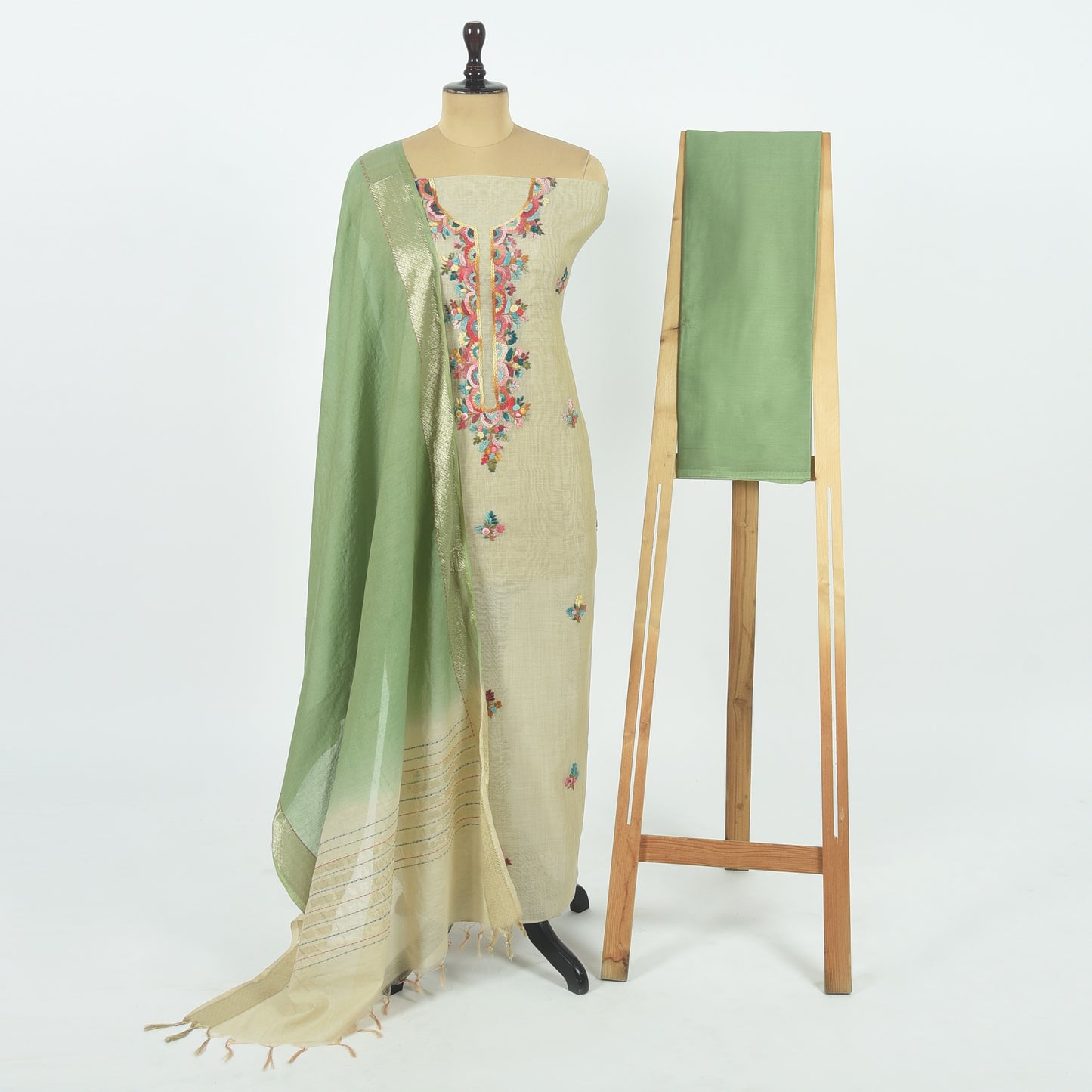 Unstitched Chanderi Suit Set