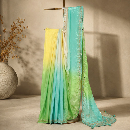 Multi-Color Gradient Unfinished Saree for Women