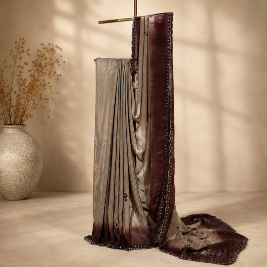 Wine Red Unfinished Saree for Women