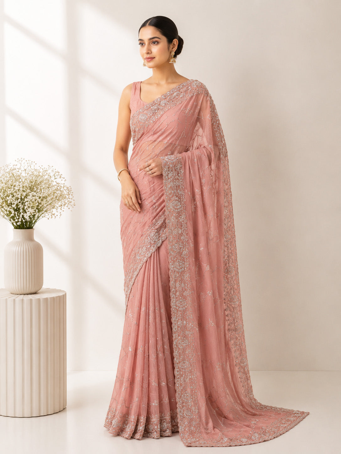 Peach Color Saree