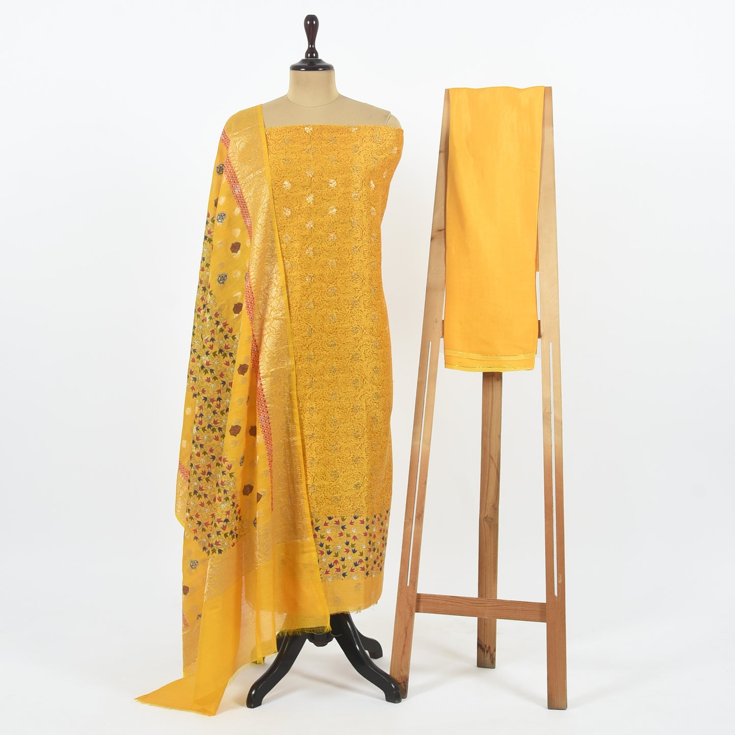 Unstitched Chanderi Suit Set