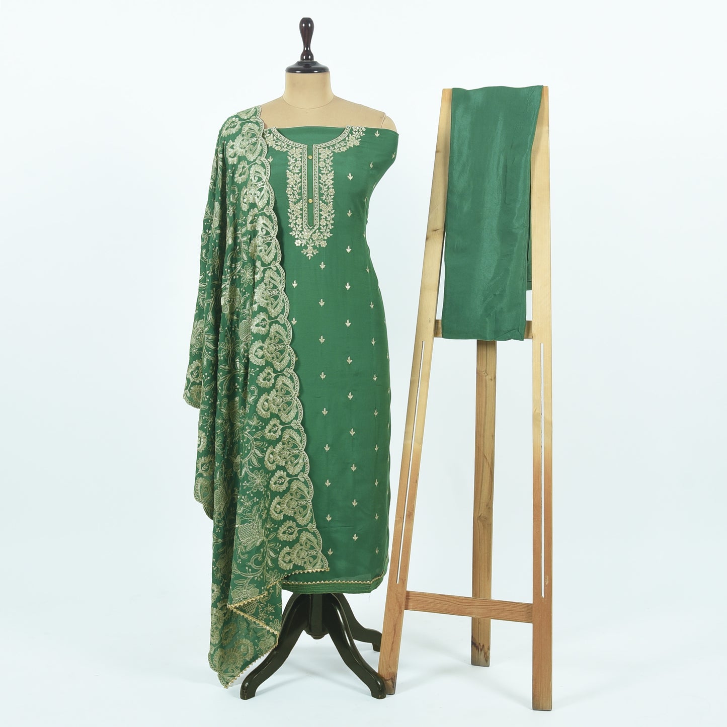 Unstitched Chanderi Suit Set