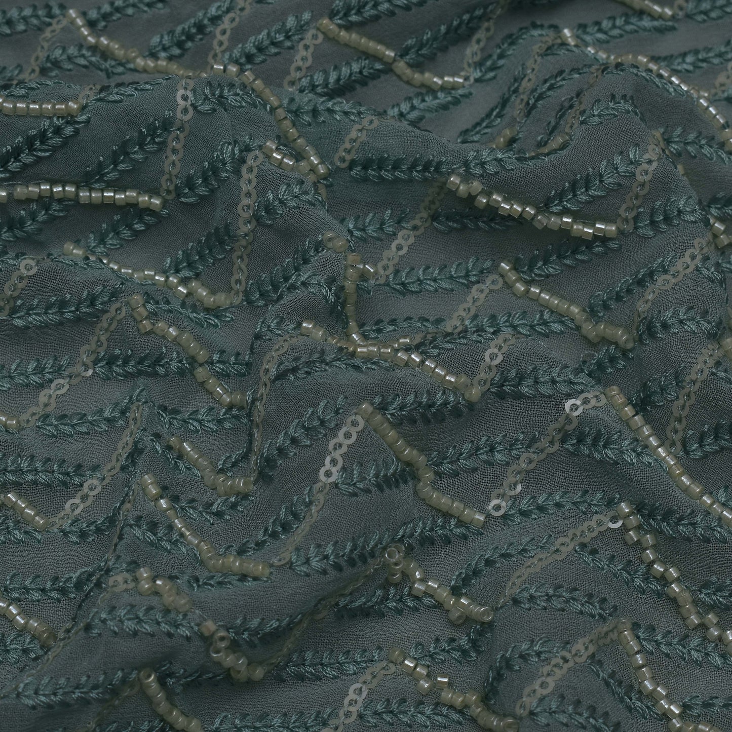 Green Color Georgette Embroidery Fabric