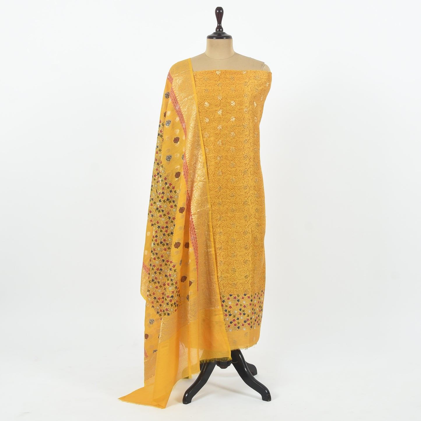 Unstitched Chanderi Suit Set