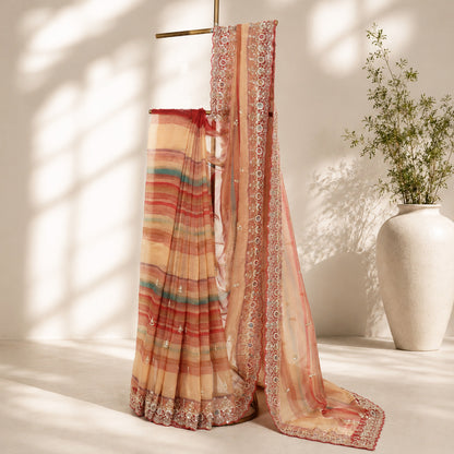 Peach Ethnic Perfect for Festive Occasions Unfinished Saree