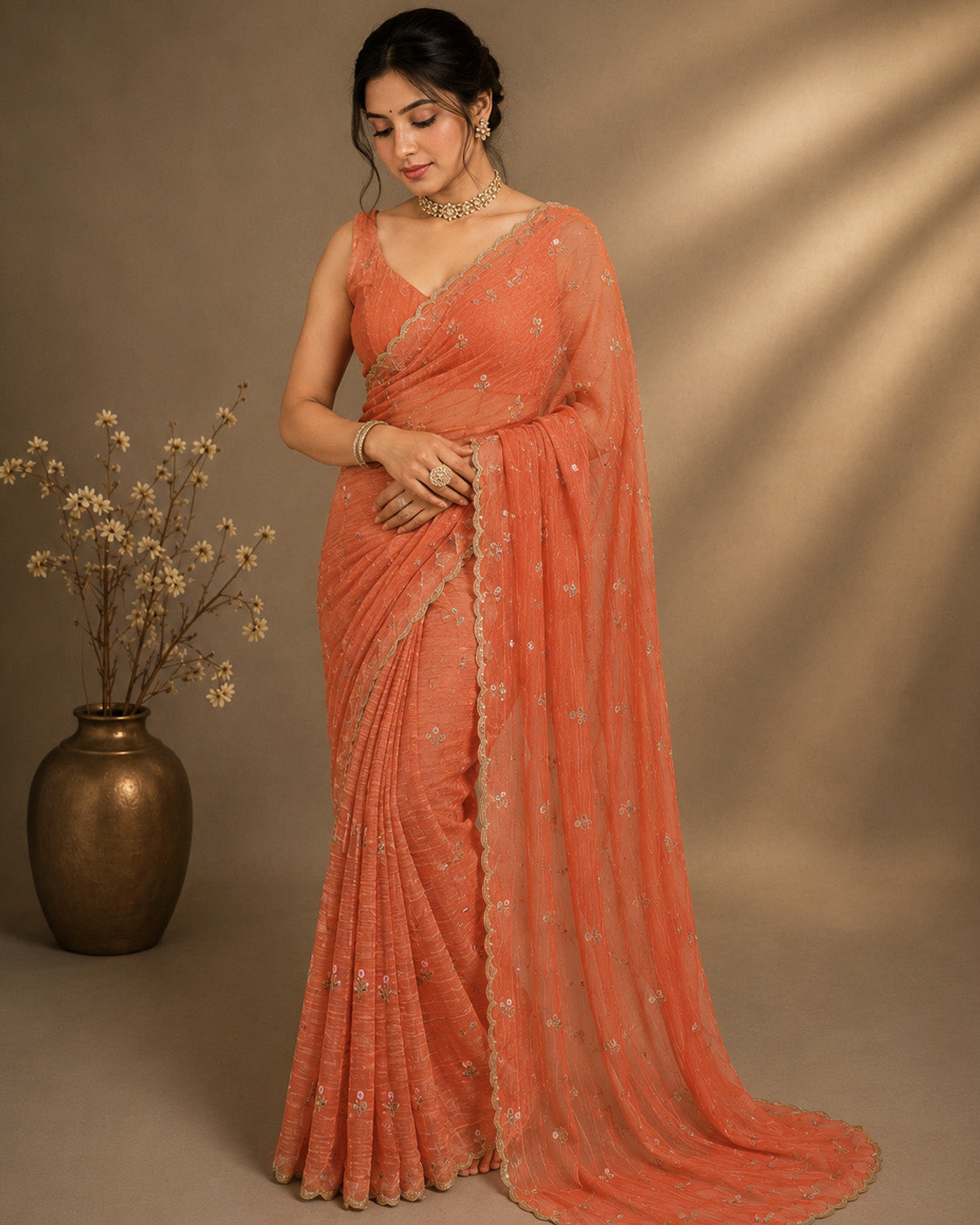 Vibrant Orange Saree