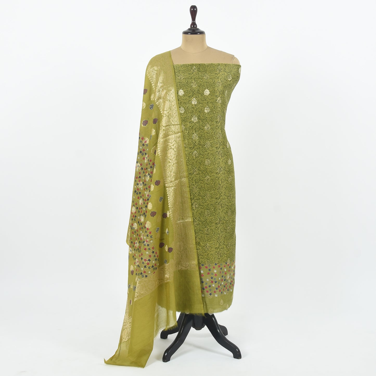 Unstitched Chanderi Suit Set