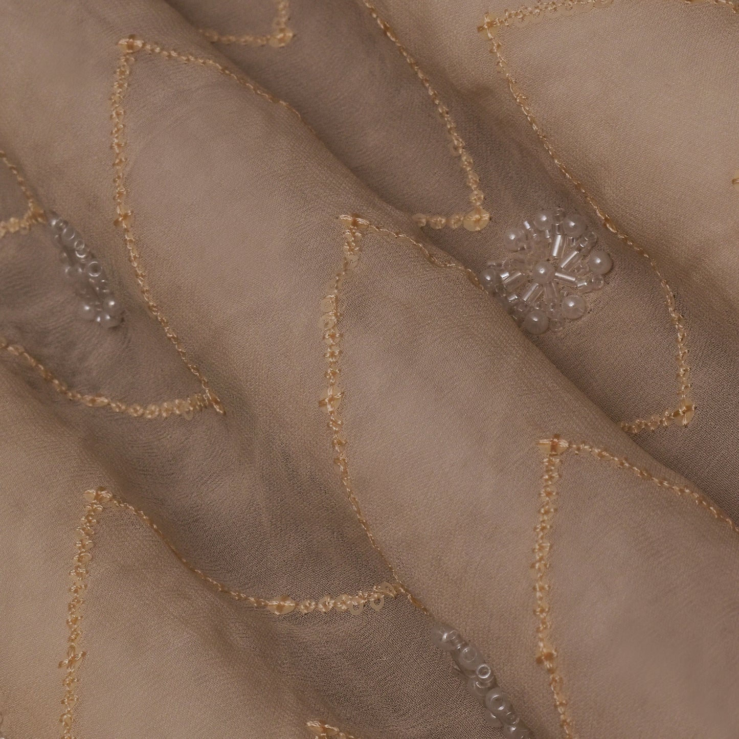 Peach Color Georgette Embroidery Fabric