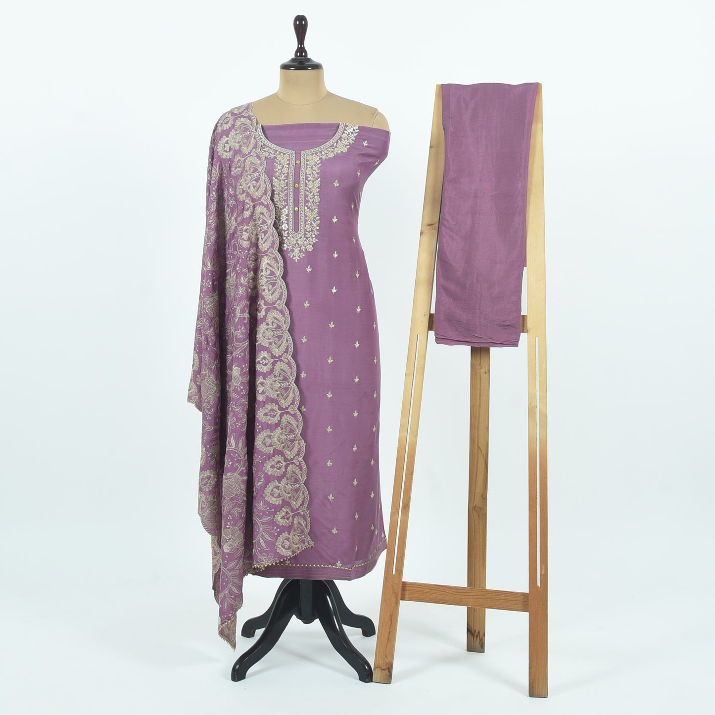 Unstitched Chanderi Suit Set