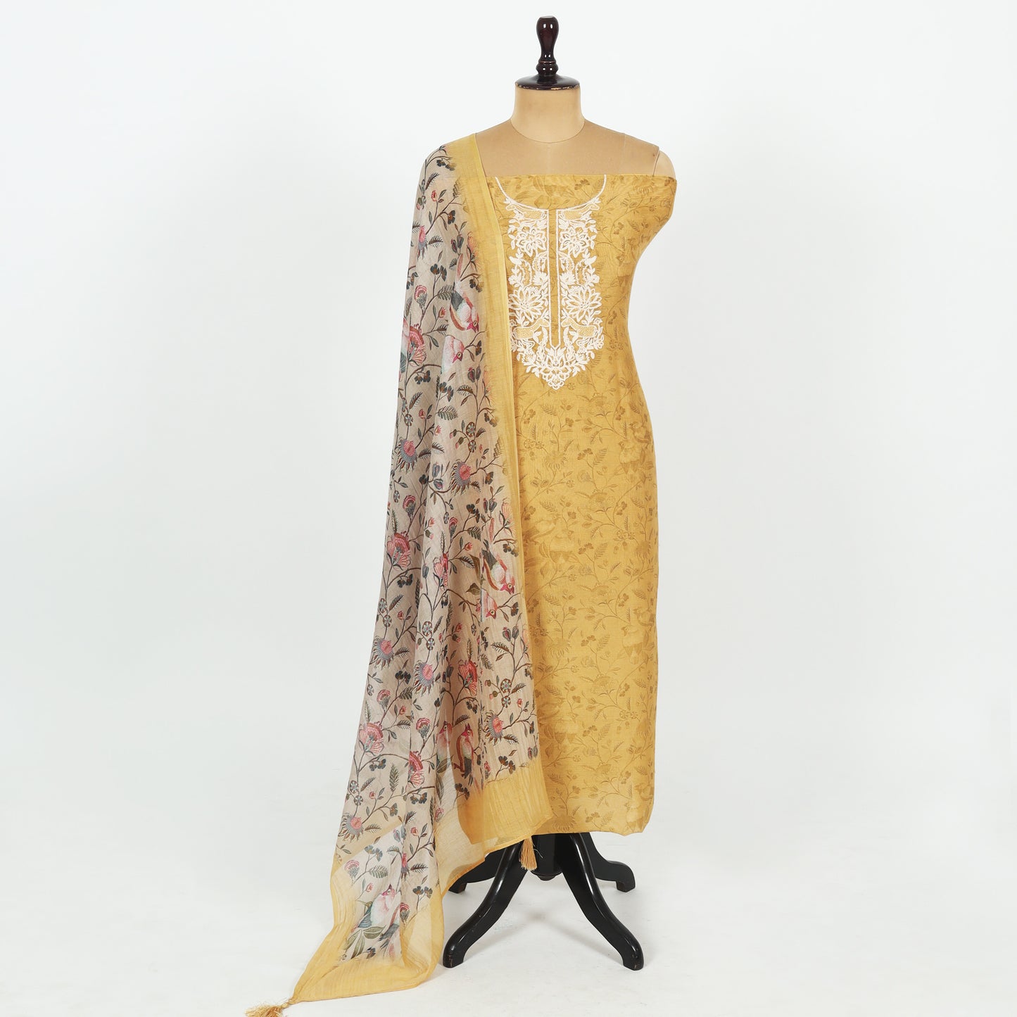 Unstitched Chanderi Suit Set