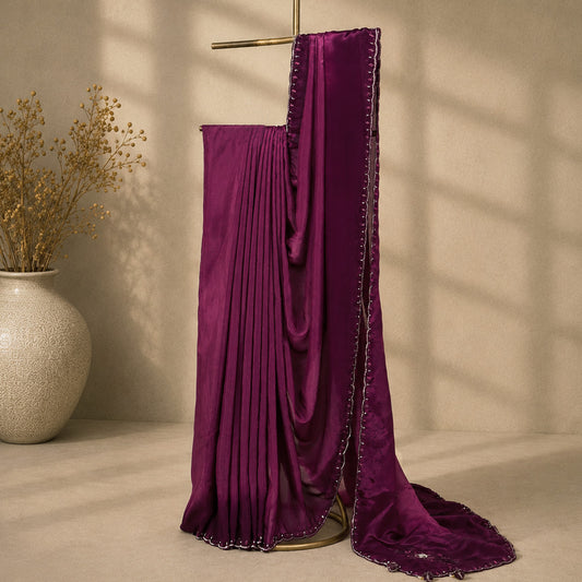 Wine Color Unfinished Saree for Women