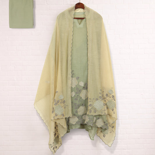 Semi Stitched Chanderi Suit