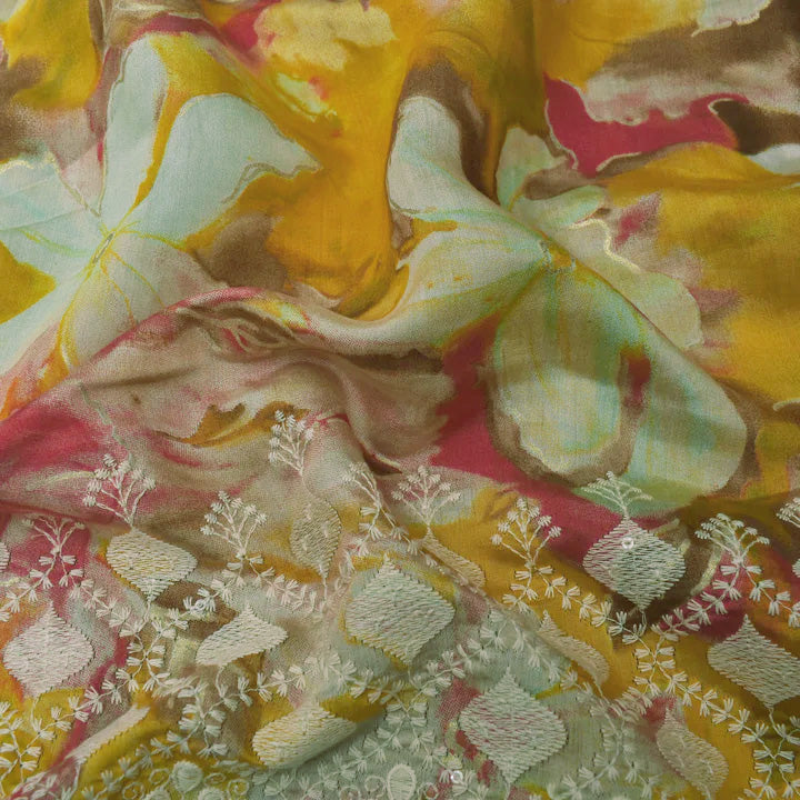 Multi-Colored Chanderi Print Embroidery Fabric (Cut Pieces 1Mtr)