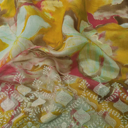 Multi-Colored Chanderi Print Embroidery Fabric (Cut Pieces 1Mtr)