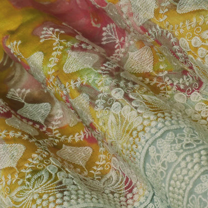 Multi-Colored Chanderi Print Embroidery Fabric (Cut Pieces 1Mtr)