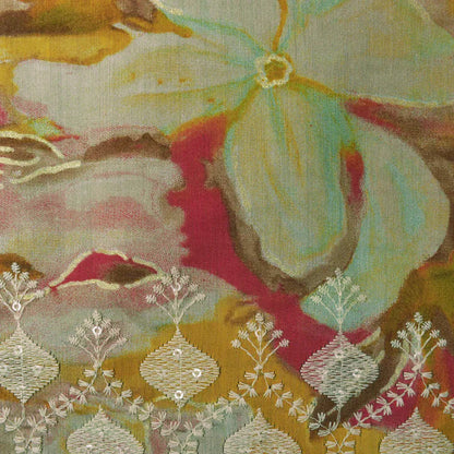 Multi-Colored Chanderi Print Embroidery Fabric (Cut Pieces 1Mtr)