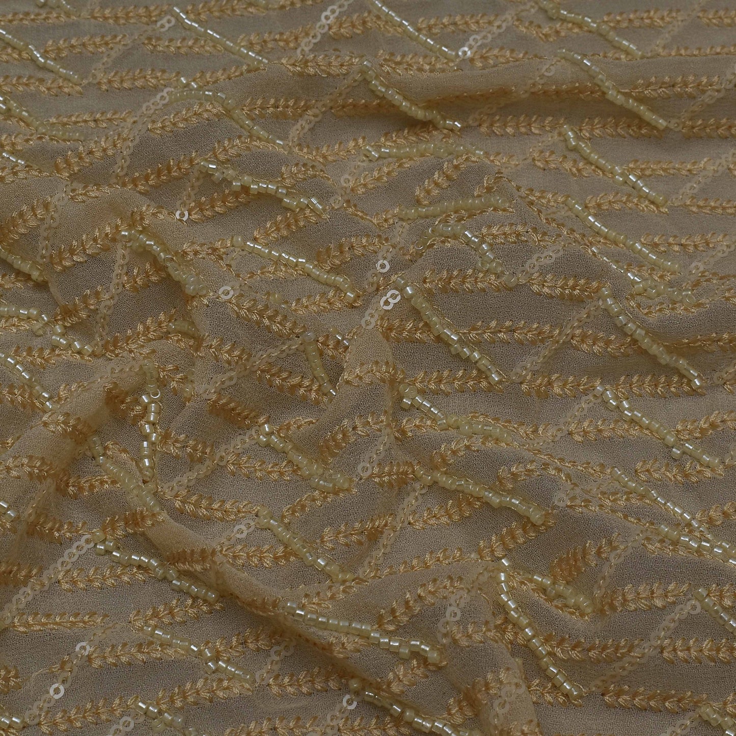 Cream Color Georgette Embroidery Fabric