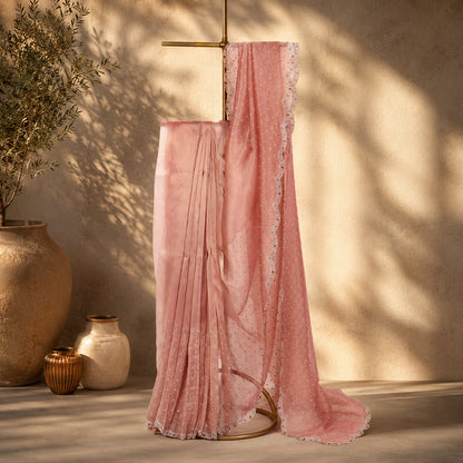 Baby Pink Color Unfinished Saree