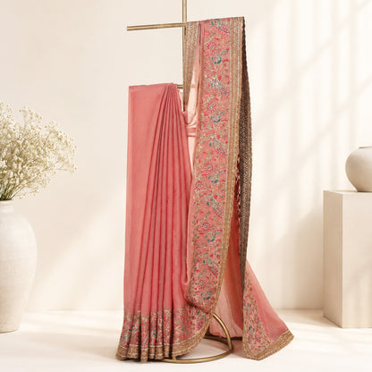 Peach Pink Saree for Women