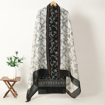 Black & White Floral Chanderi Unstitched Suit Set