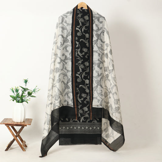 Black & White Floral Chanderi Unstitched Suit Set