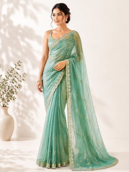 Light Green Unfinished Saree for Women