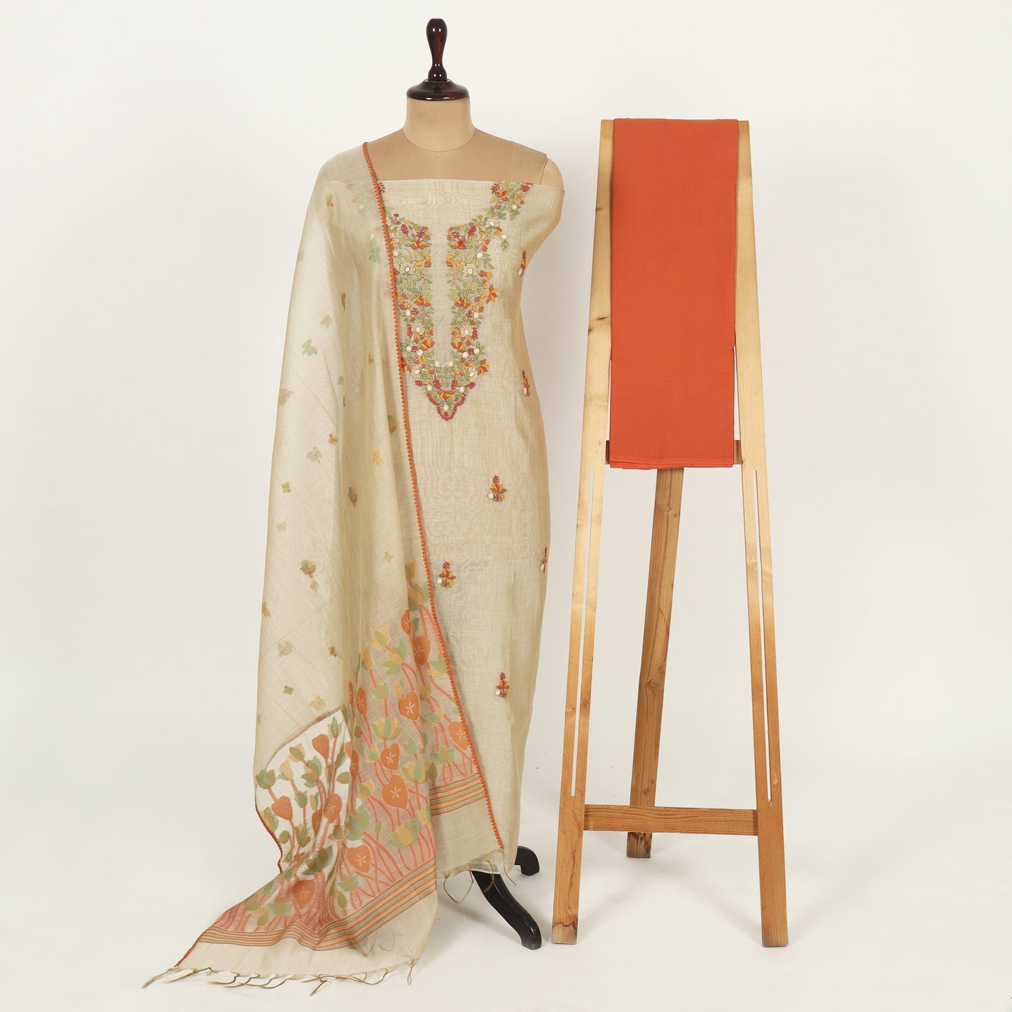 Unstitched Chanderi Suit Set