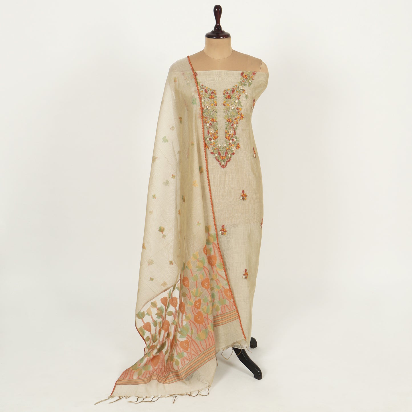 Unstitched Chanderi Suit Set