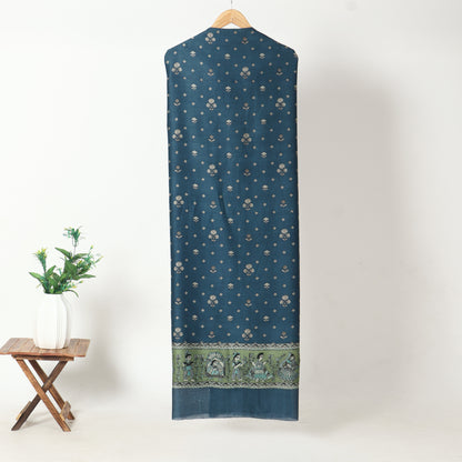 Blue & Olive Green Chanderi Printed Unstitched Suit Set