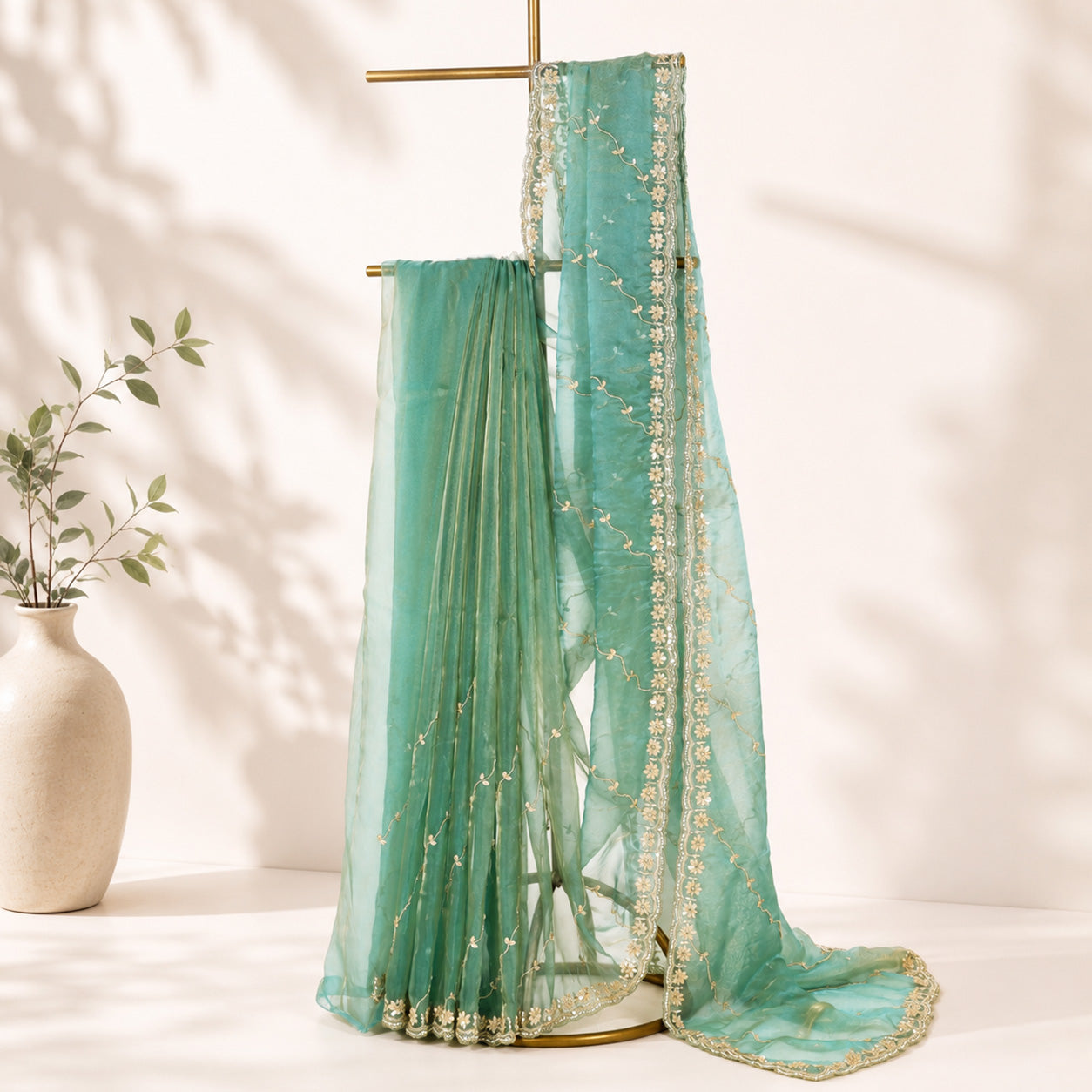 Light Green Unfinished Saree for Women