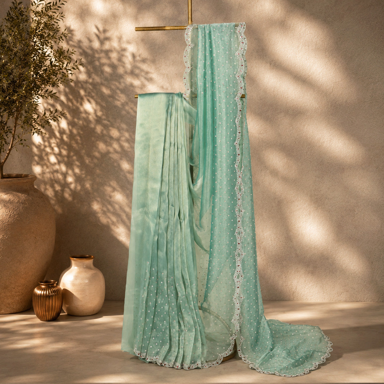 Mint Green Color Saree with Designer Unfinished Saree