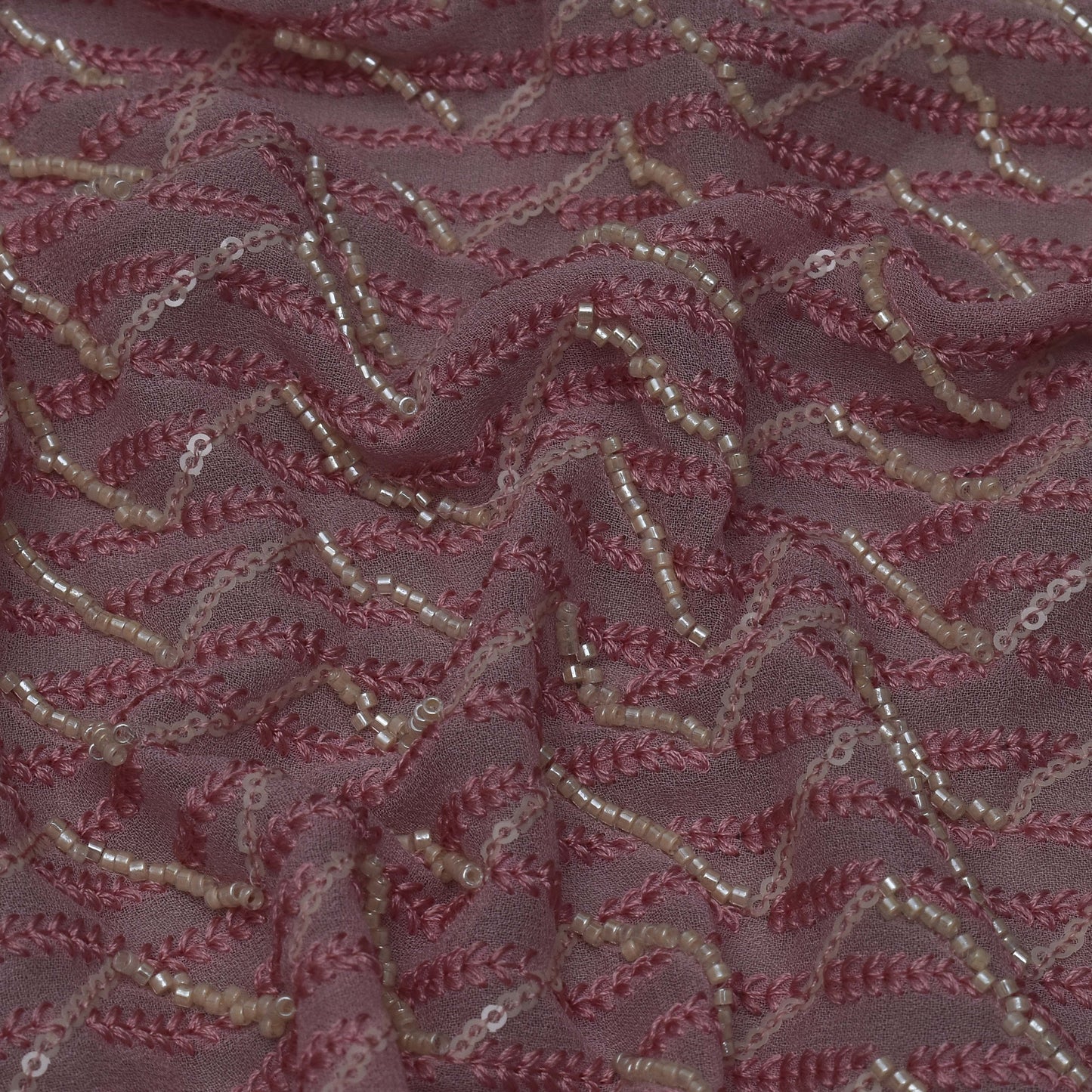 Pink Color Georgette Embroidery Fabric