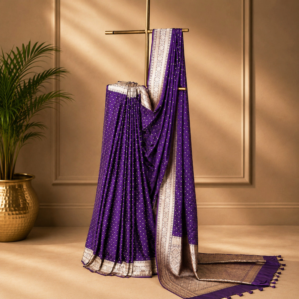 Unfinished Purple Color Saree with Elegant Woven Border