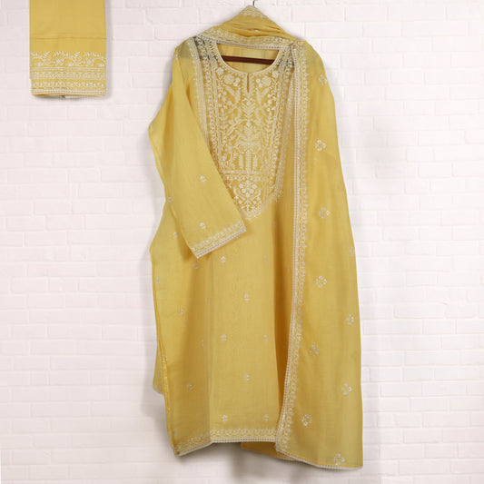 Semi Stitched Chanderi Suit