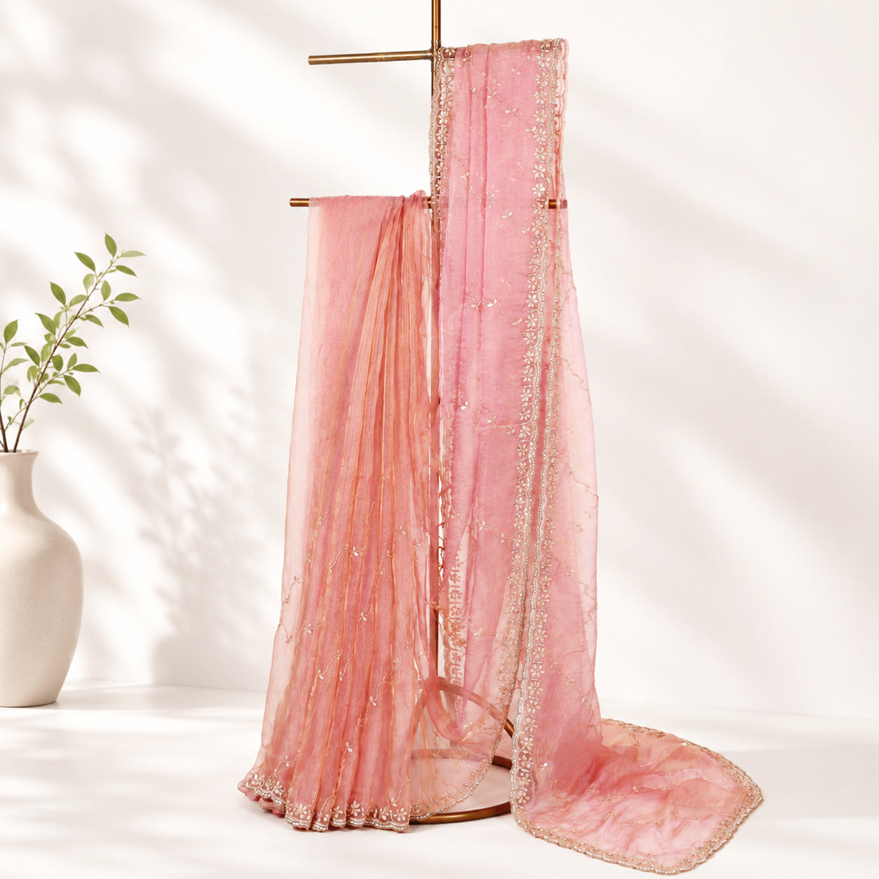 Pink Unfinished Saree for Women
