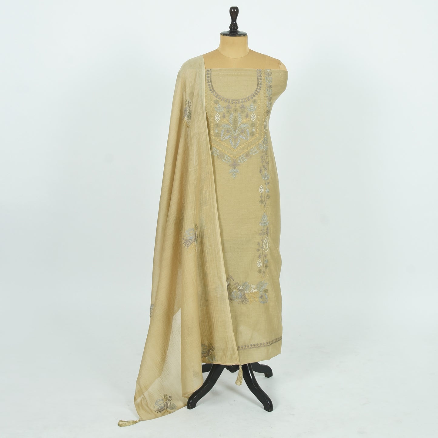 Unstitched Chanderi Suit Set