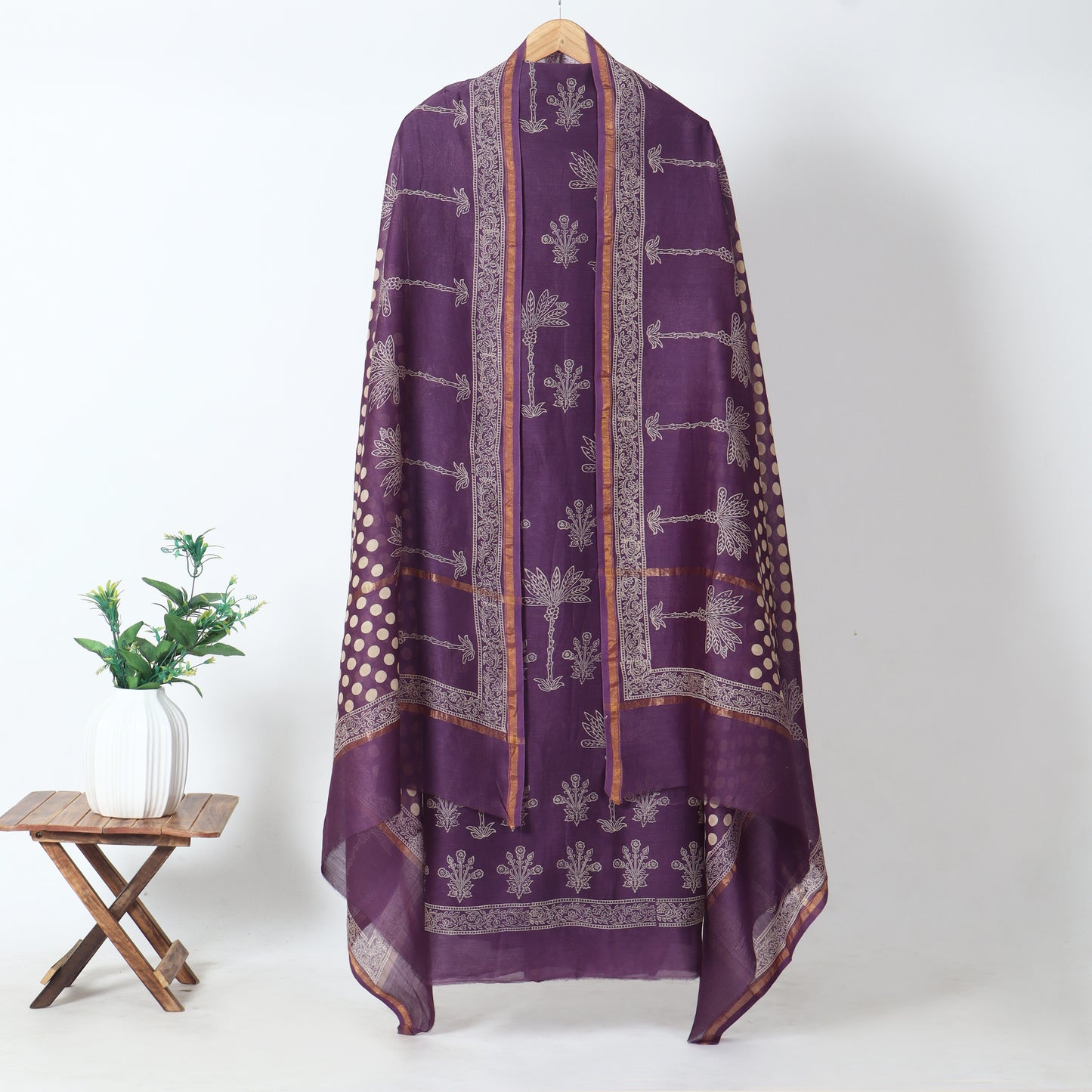 Purple Ethnic Chanderi Unstitched Suit Set