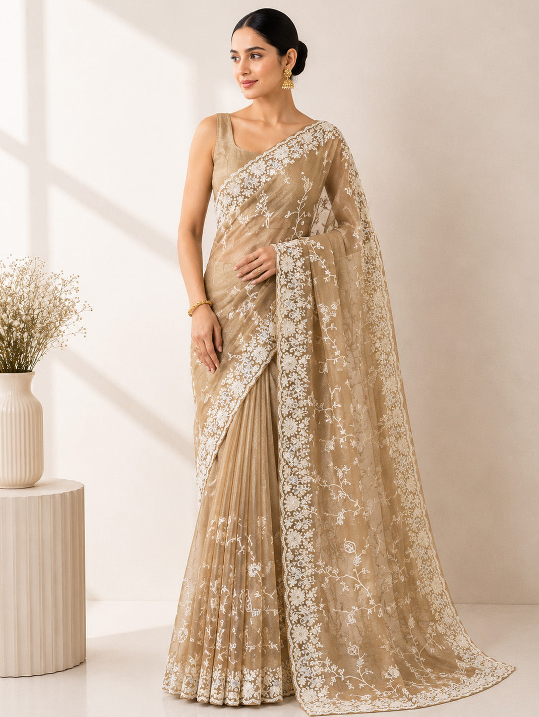 Beige Gold Saree
