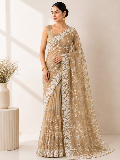 Beige Gold Saree