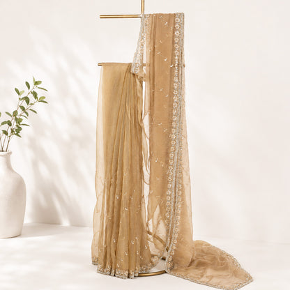Golden Unfinished Saree for Women