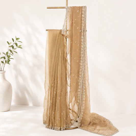 Golden Unfinished Saree for Women