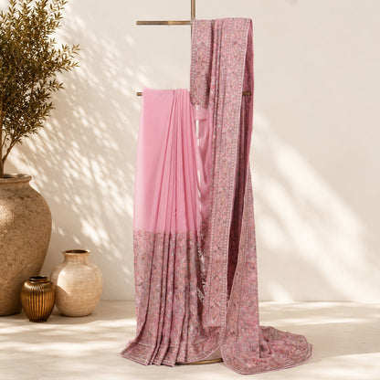 Pink Embroidered Border Unfinished Saree