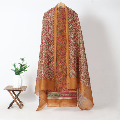 Mustard Floral Chanderi Unstitched Suit Set