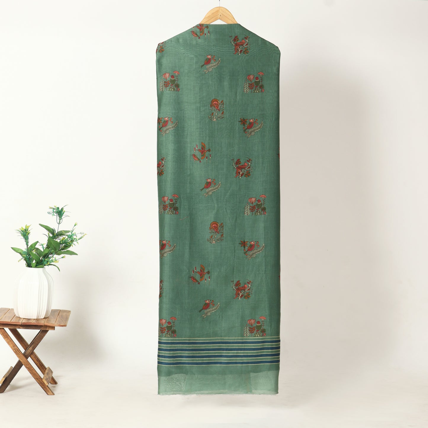 Sage Green Floral Chanderi Unstitched Suit Set