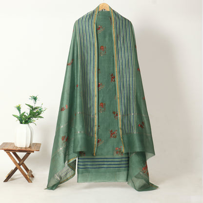Sage Green Floral Chanderi Unstitched Suit Set