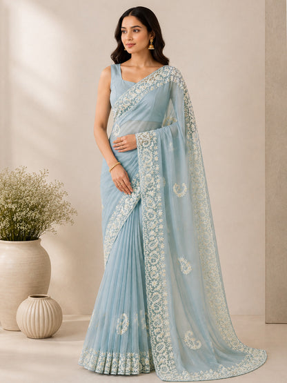 Pastel Ice Blue Saree