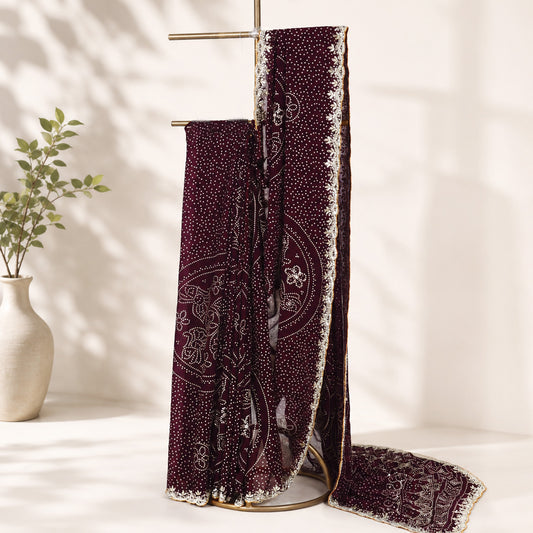Dark Maroon Unfinished Saree for Women